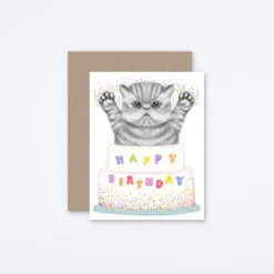 Kitten Jumping Out Of Cake Card